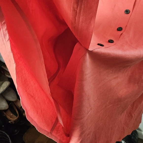 Positive Attitude Vintage Linen Dress Red Orange Button Down Collared Classic 14 - Picture 3 of 6